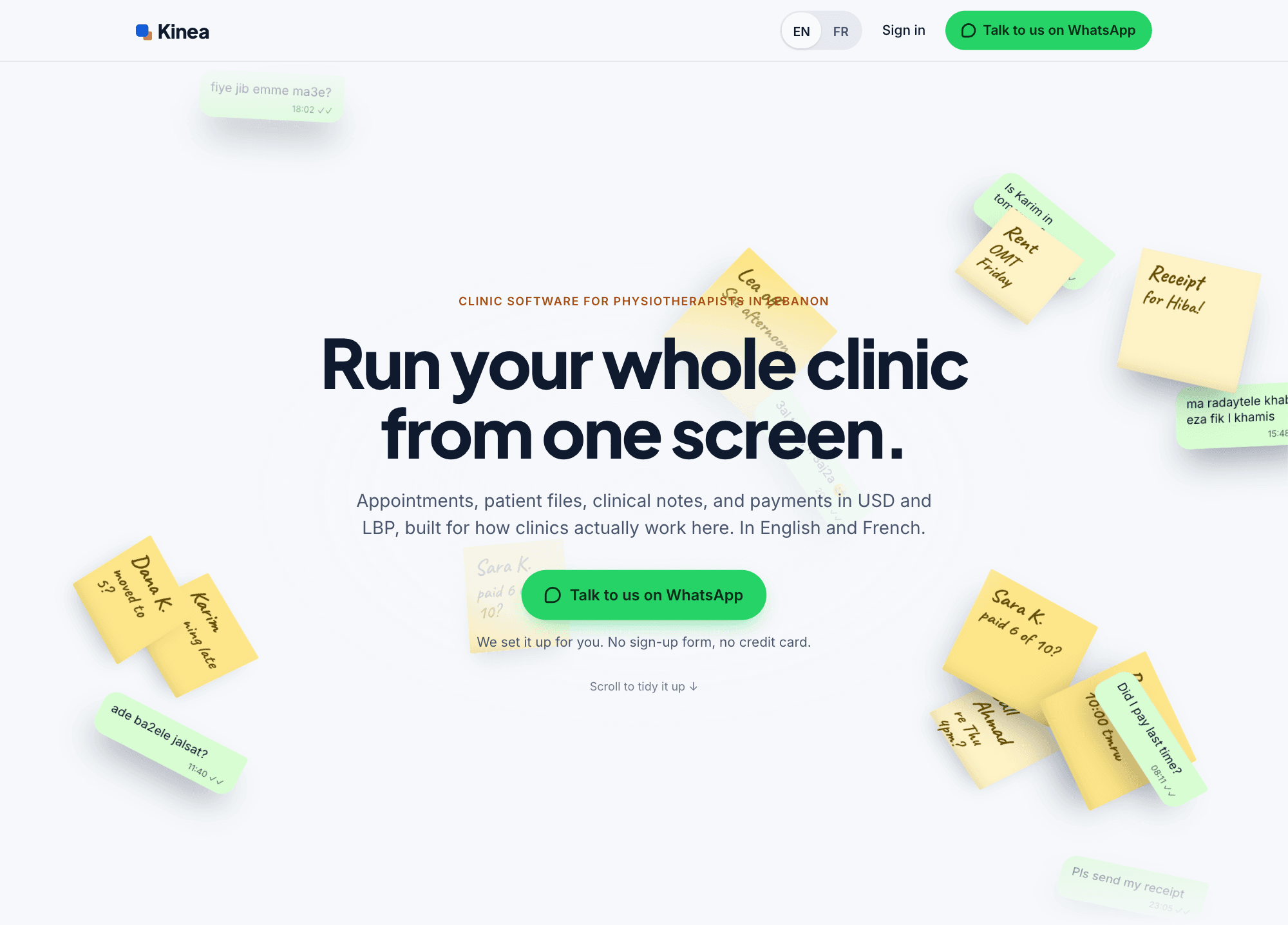 Kinea's homepage: run your whole clinic from one screen